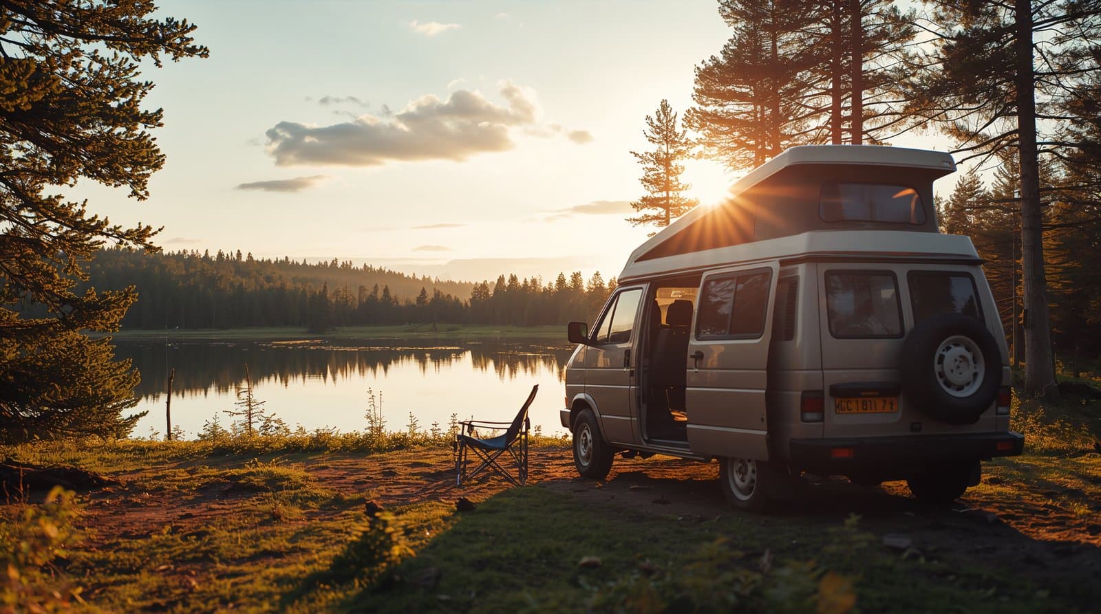 A camper van parked by the roadside